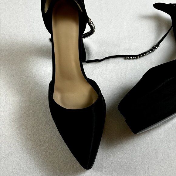 Women's Platform‎ Block Heels Shoes Sz US 10 EU 43 Satin Rhinestone Ankle Straps - Picture 3 of 12
